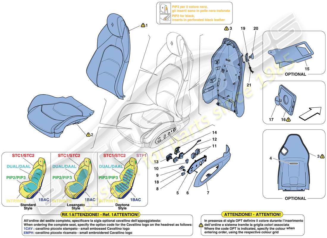 ferrari gtc4 lusso t (usa) asiento delantero - acabados y accesorios diagrama de piezas