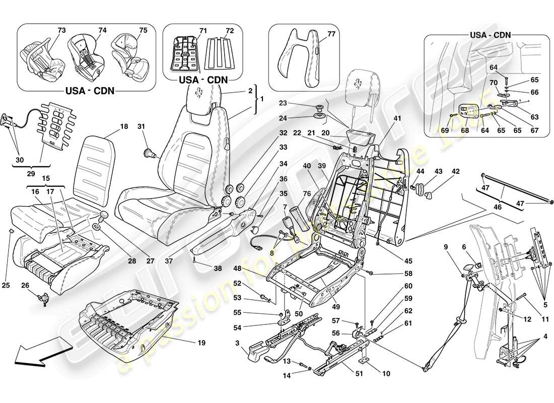 ferrari f430 coupe (usa) asiento delantero manual - cinturones de seguridad diagrama de piezas