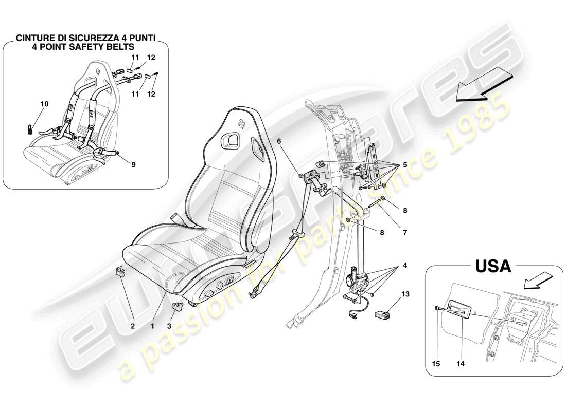ferrari 599 gto (europe) asiento delantero completo y cinturones de seguridad diagrama de piezas
