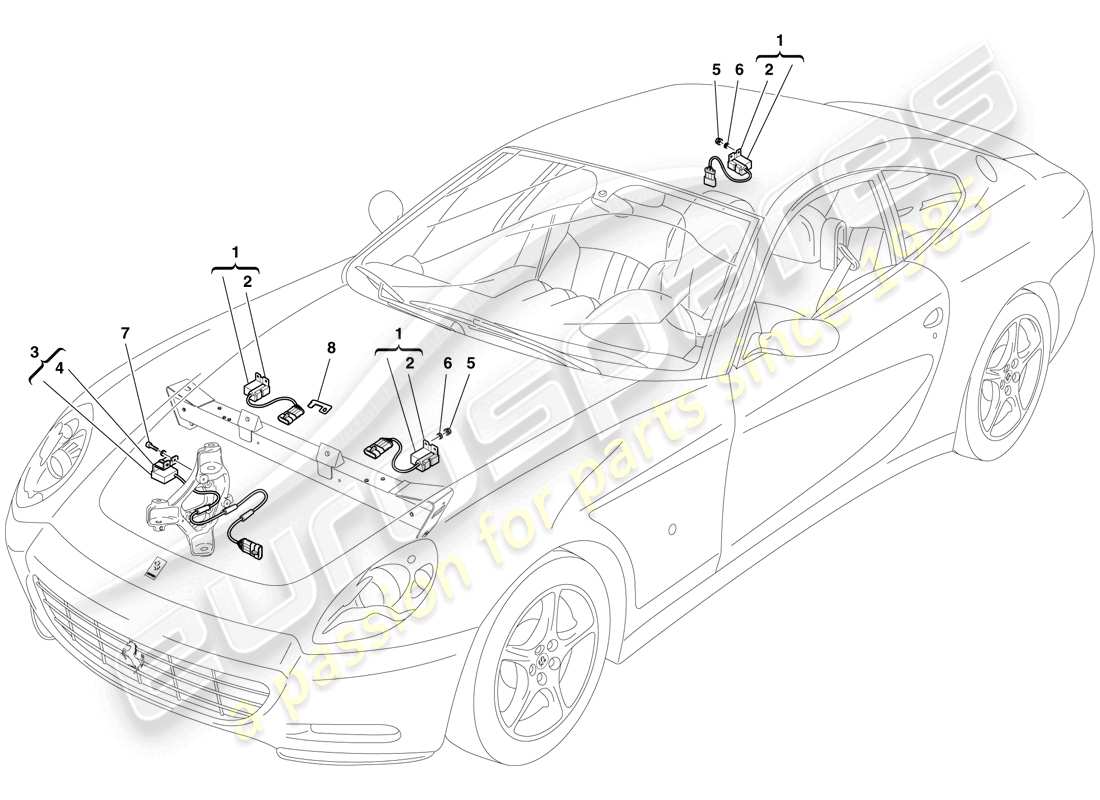 ferrari 612 sessanta (rhd) sensores de aceleración diagrama de piezas