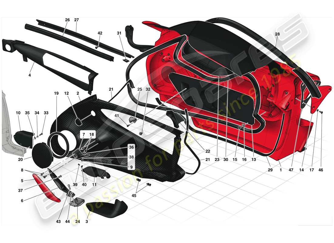 ferrari laferrari (usa) puertas - subestructura y acabados diagrama de piezas