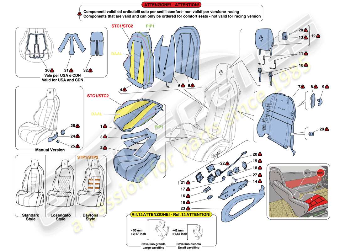 ferrari 458 spider (rhd) seats - upholstery and accessories part diagram