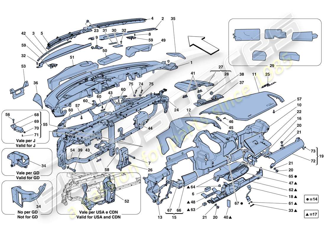 ferrari 458 italia (usa) diagrama de piezas del tablero