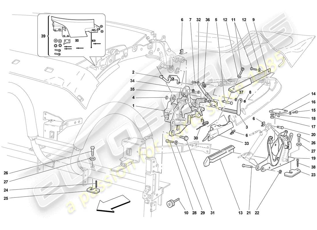 ferrari f430 scuderia spider 16m (usa) cinematica del techo - parte inferior diagrama de partes