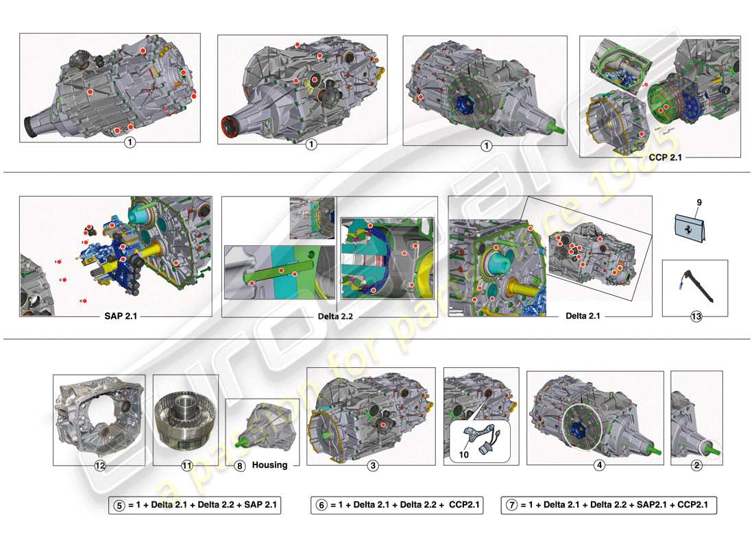 ferrari f12 berlinetta (europe) kit de reparación de caja de cambios diagrama de piezas