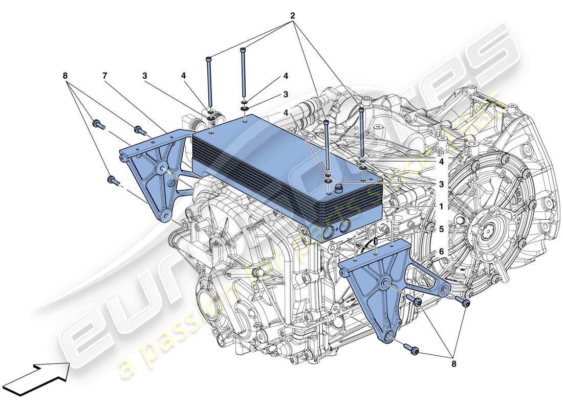 ferrari 488 spider (rhd) radiadores de refrigeración del aceite de la caja de cambios diagrama de piezas