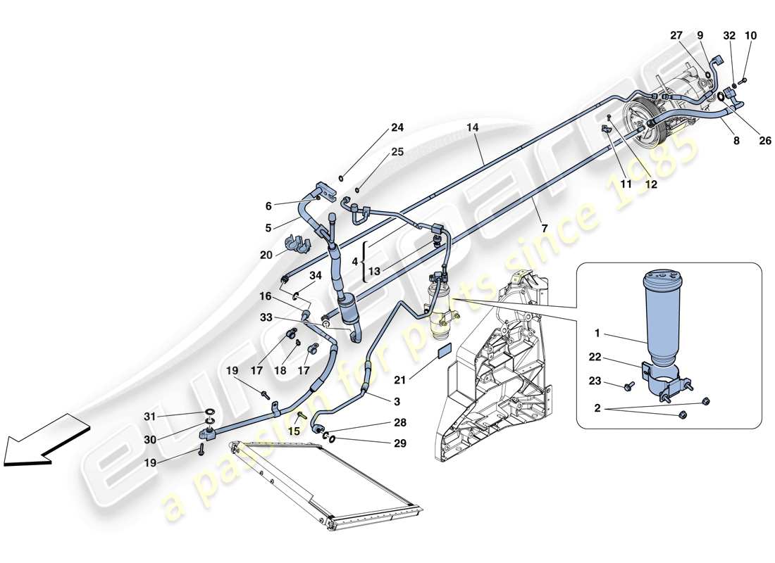 ferrari 458 spider (europe) sistema de ca - diagrama de piezas de freón