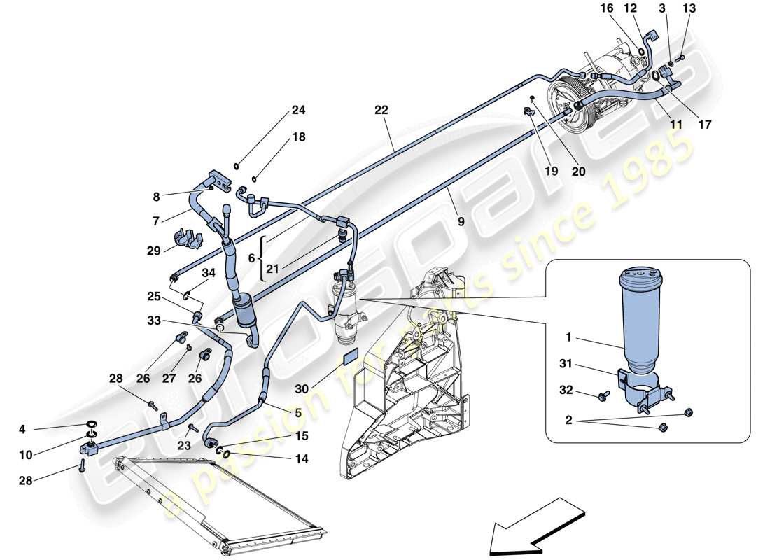 ferrari 458 speciale aperta (rhd) sistema de ca - diagrama de piezas de freón