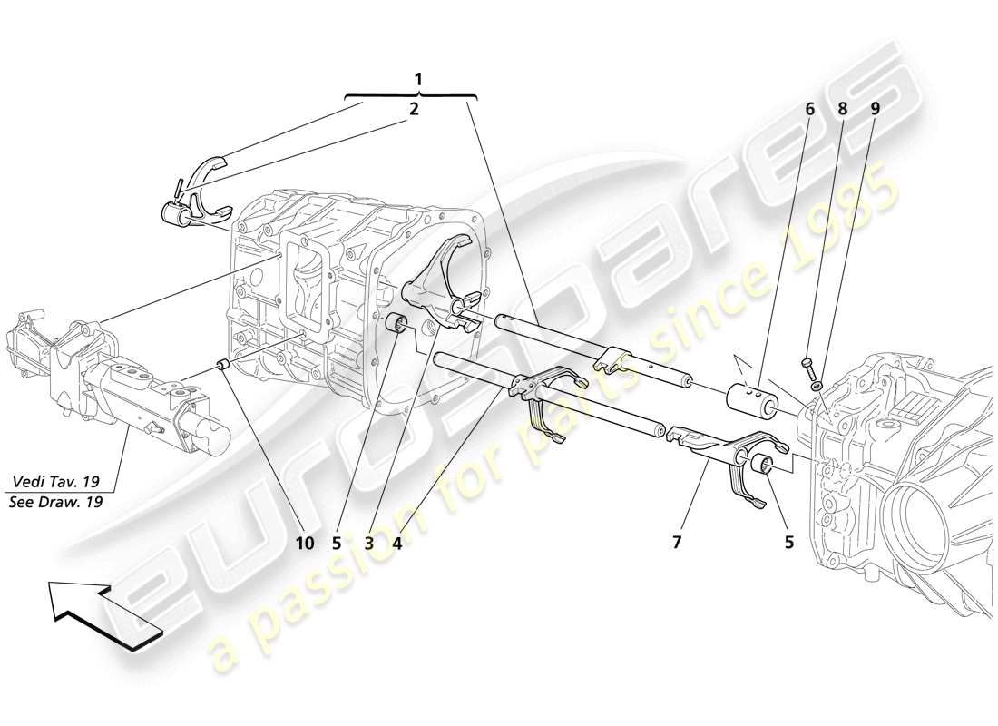 maserati trofeo diagrama de piezas de los controles internos de la caja de cambios