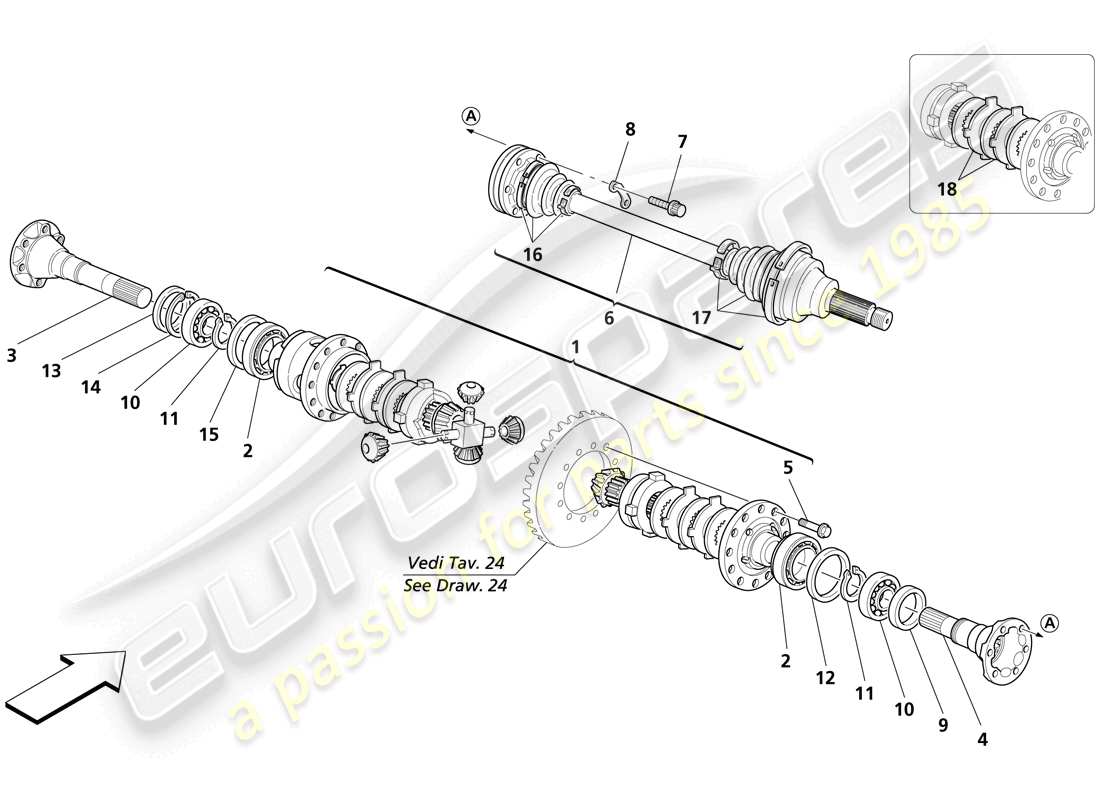maserati trofeo diagrama de piezas del diferencial y del eje