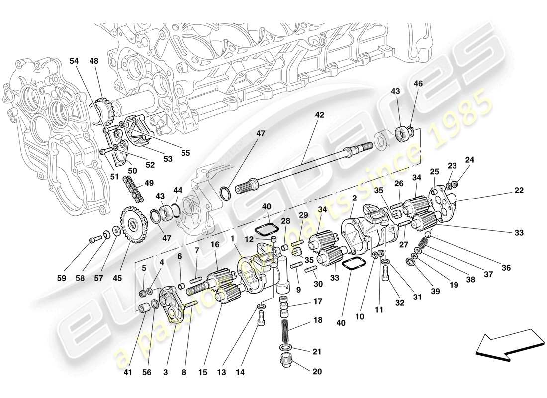 ferrari 612 scaglietti (rhd) lubricación - bombas de aceite diagrama de piezas