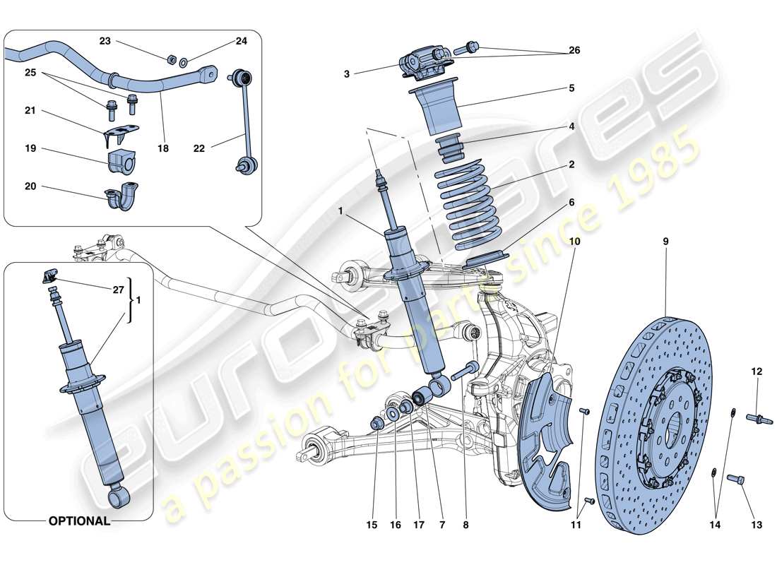 ferrari california t (rhd) suspensión delantera - amortiguador y disco de freno diagrama de piezas