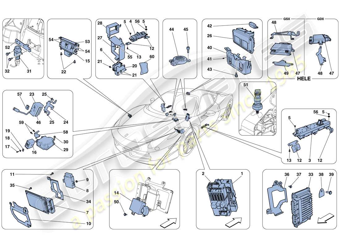 ferrari 458 italia (rhd) diagrama de piezas de la ecu del vehículo