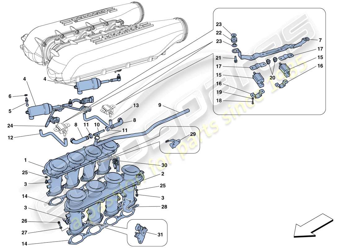 ferrari 458 spider (rhd) diagrama de piezas del colector de admisión