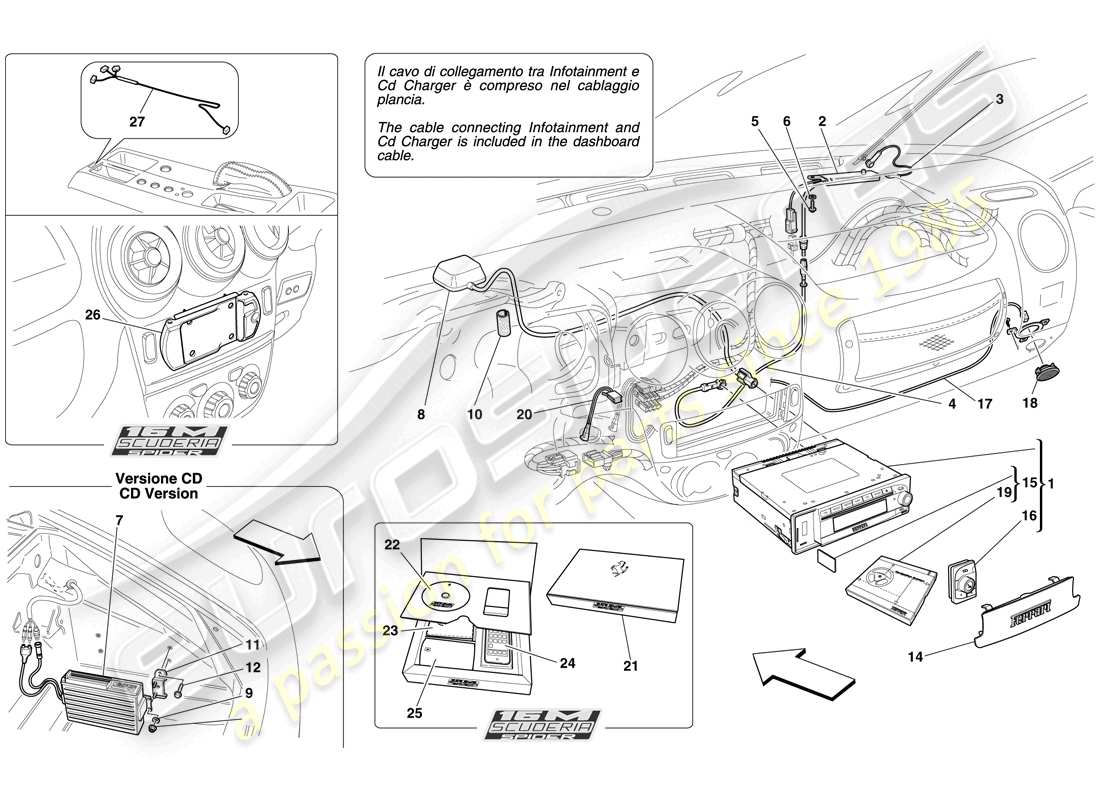 ferrari f430 scuderia (rhd) sistema de alta fidelidad diagrama de piezas
