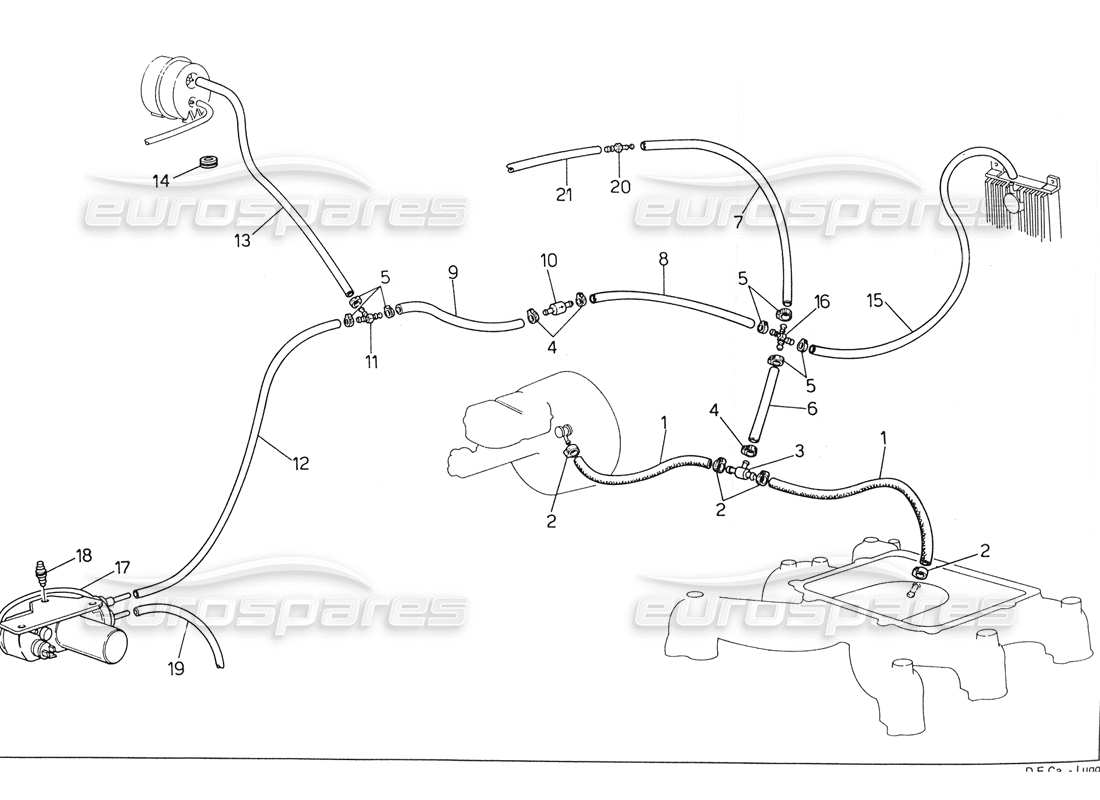 maserati biturbo spider diagrama de piezas del sistema de evaporación (dirección derecha sin sonda lambda)