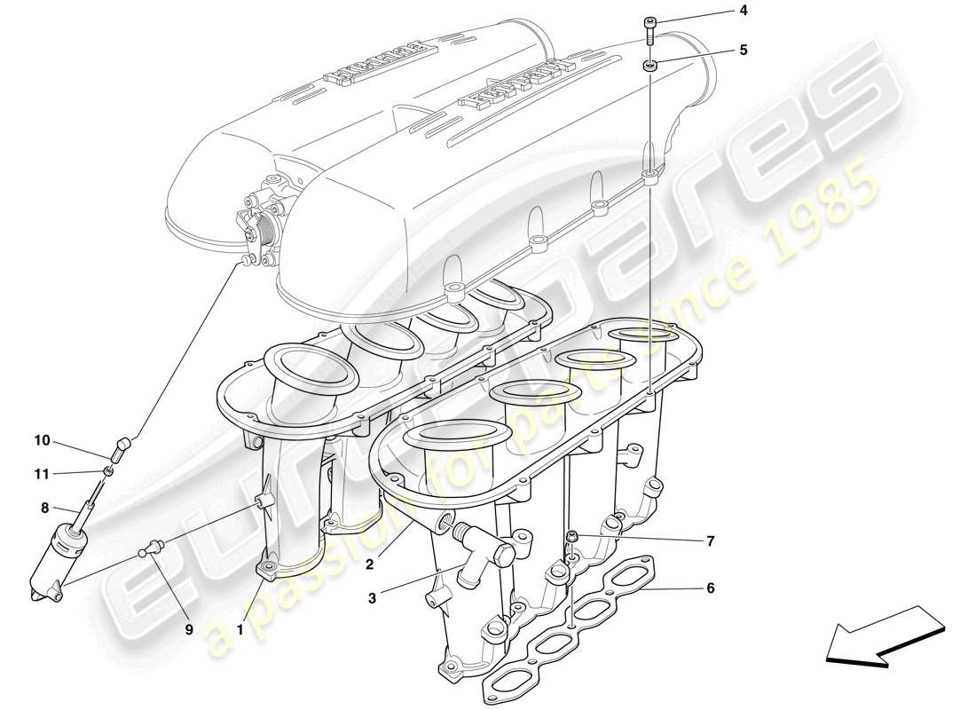 ferrari f430 scuderia (rhd) colector de admisión diagrama de piezas