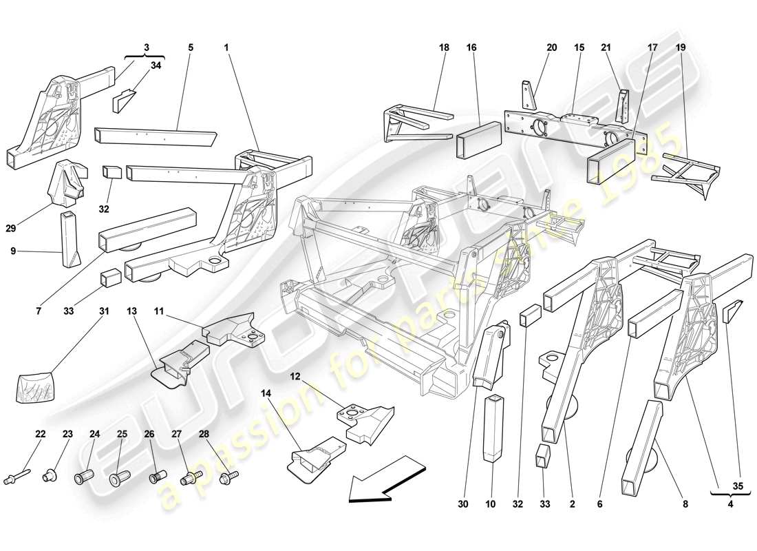 ferrari f430 scuderia (rhd) chasis - subconjuntos de elementos traseros diagrama de piezas