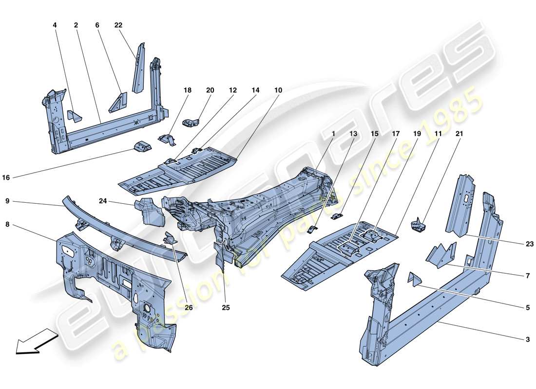 ferrari gtc4 lusso t (usa) estructuras y elementos del centro del vehículo diagrama de partes