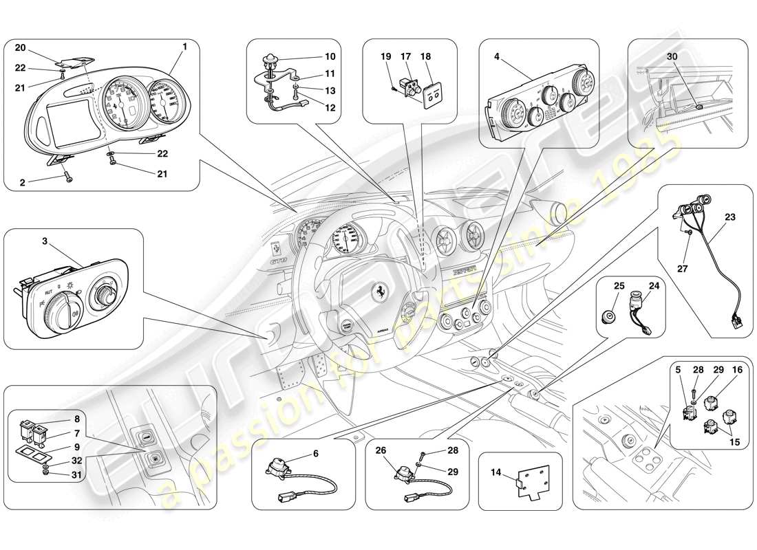 ferrari 599 gto (europe) instrumentación diagrama de piezas