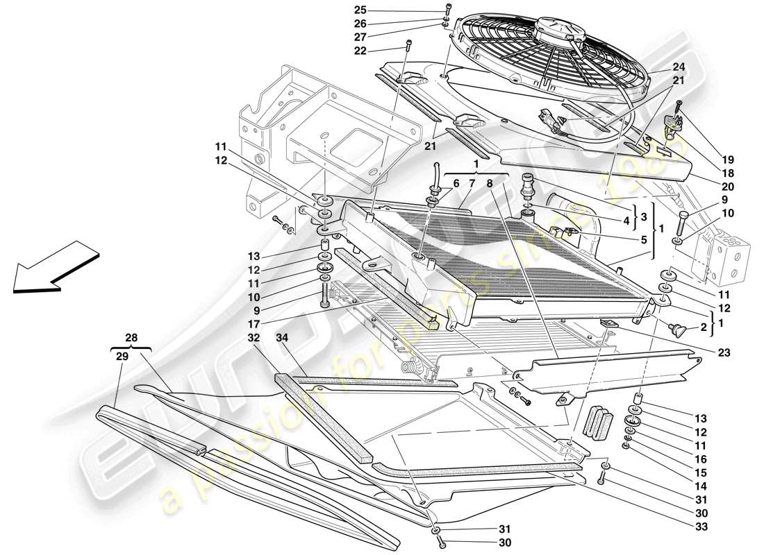 maserati mc12 radiadores del sistema de refrigeración diagrama de piezas