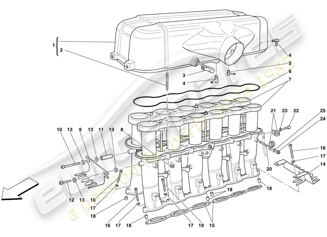 maserati mc12 diagrama de piezas del colector de admisión de aire y de la caja de aire