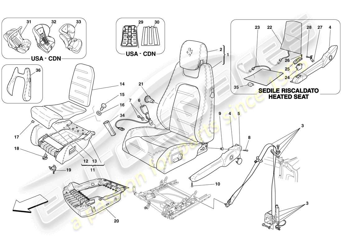 ferrari f430 spider (rhd) asiento eléctrico - cinturones de seguridad diagrama de piezas