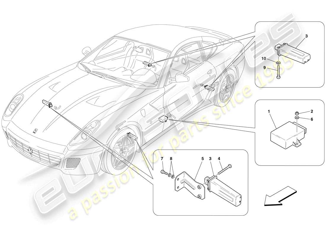 ferrari 599 gtb fiorano (rhd) sistema de control de presión de neumáticos diagrama de piezas