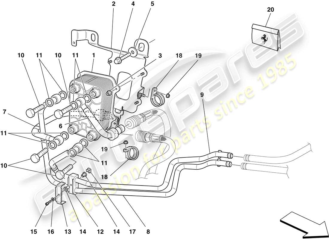 ferrari california (usa) sistema de enfriamiento y lubricación del aceite de la caja de cambios diagrama de piezas