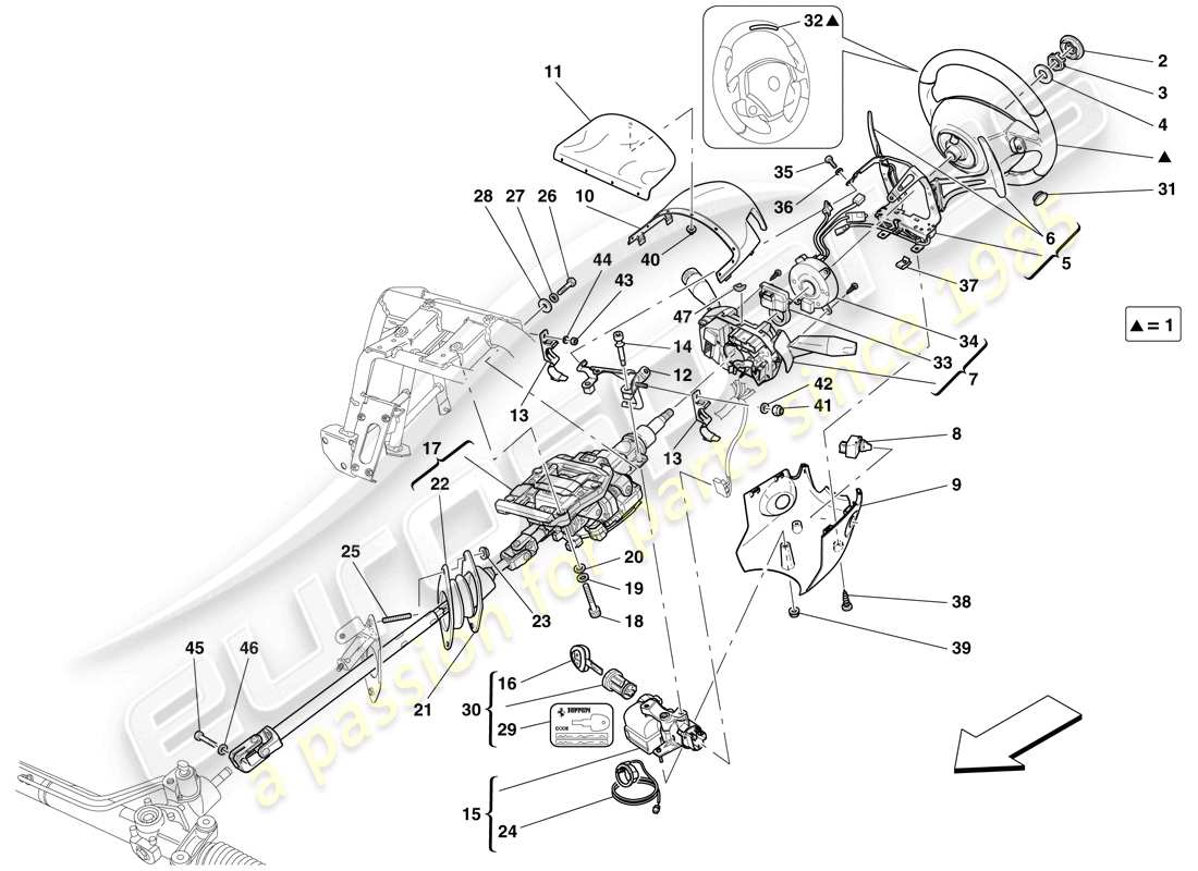 ferrari 599 gto (usa) control de dirección diagrama de piezas