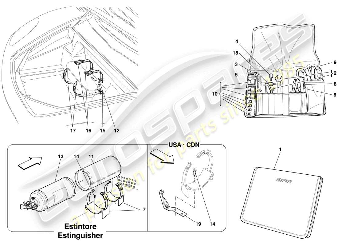 ferrari f430 scuderia spider 16m (europe) herramientas y accesorios suministrados con el vehículo diagrama de piezas