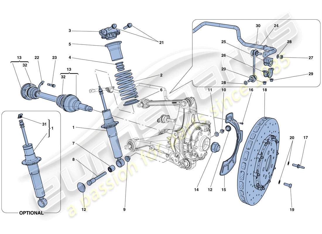 ferrari california t (rhd) suspensión trasera - amortiguador y disco de freno diagrama de piezas