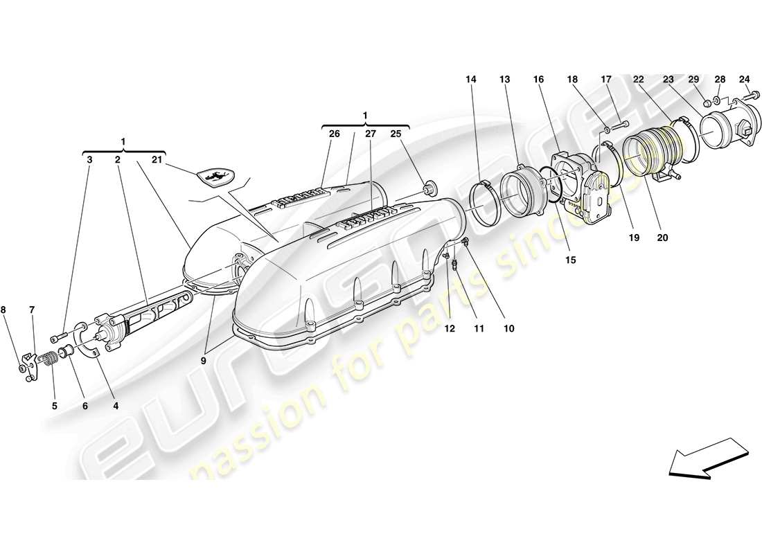 ferrari f430 coupe (europe) diagrama de piezas de la tapa del colector de admisión