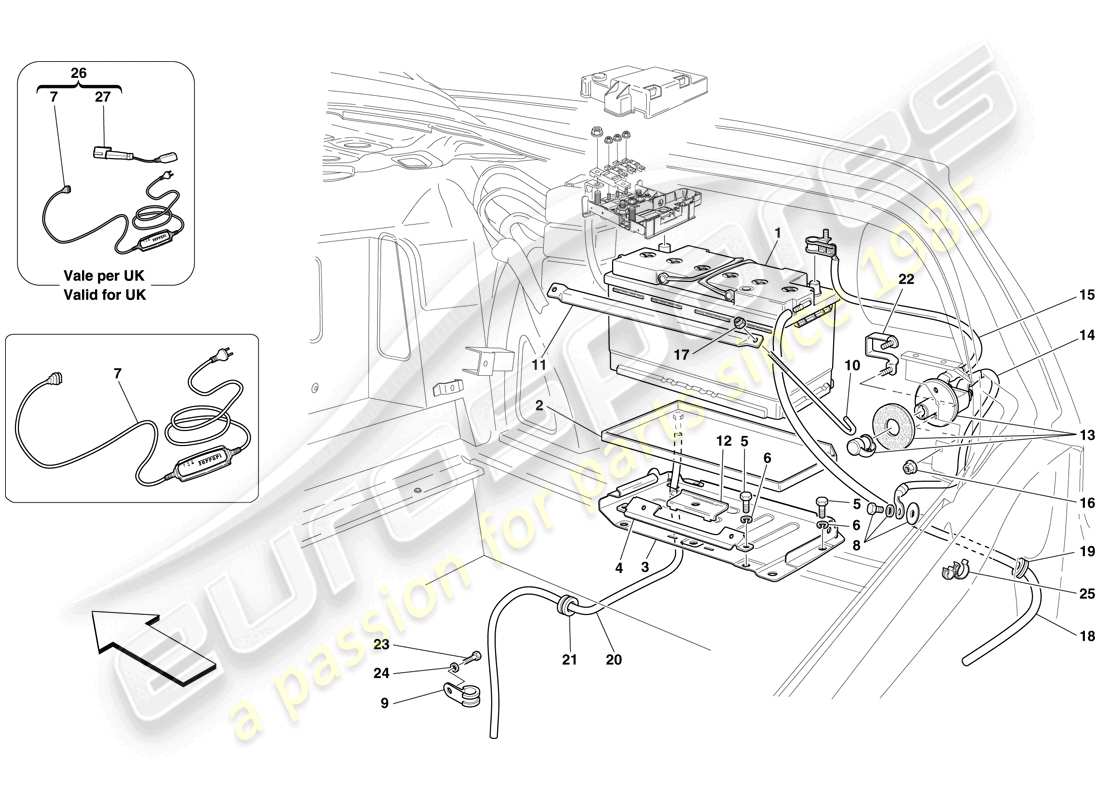 ferrari 599 gto (rhd) batería diagrama de piezas
