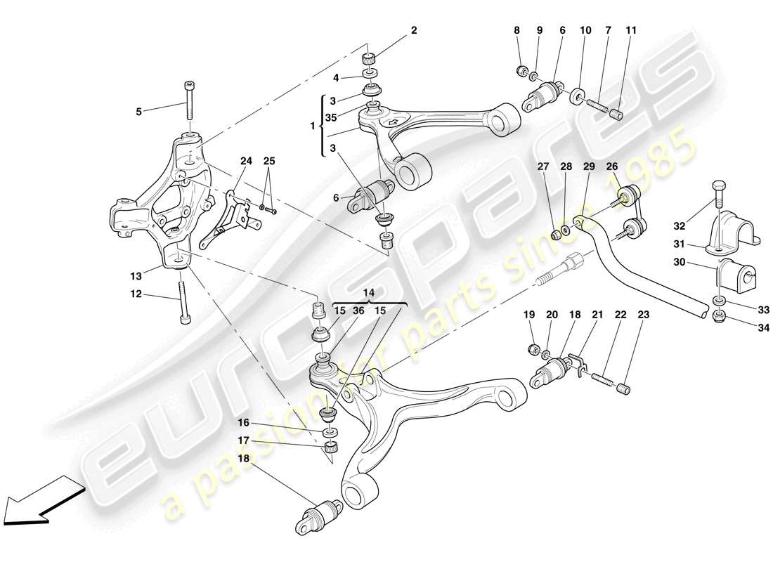 ferrari 599 sa aperta (europe) suspensión delantera - brazos y barra estabilizadora diagrama de piezas