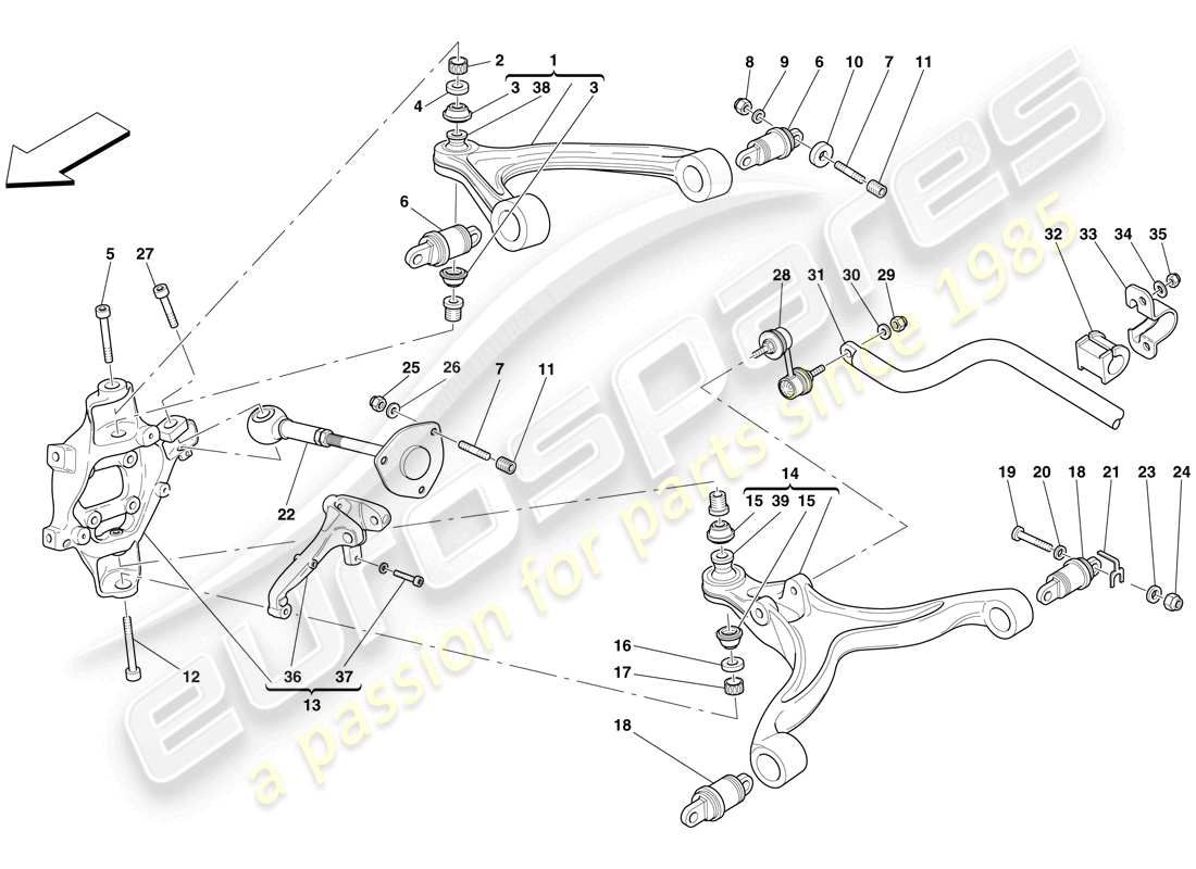 ferrari 599 gto (rhd) suspensión trasera - brazos y barra estabilizadora diagrama de piezas