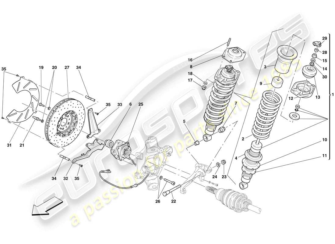 ferrari 599 gto (rhd) suspensión trasera: amortiguador y disco de freno diagrama de piezas