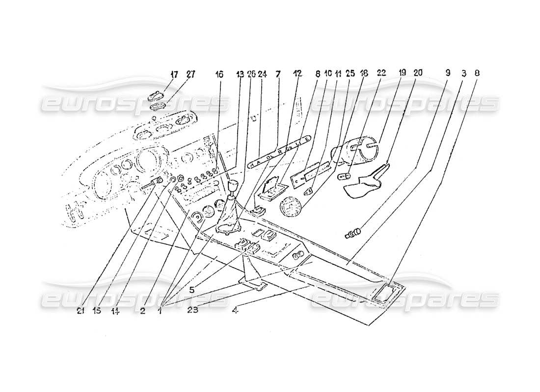 ferrari 365 gt 2+2 (coachwork) interruptores interiores - ventilaciones de aire y diagrama de piezas de molduras