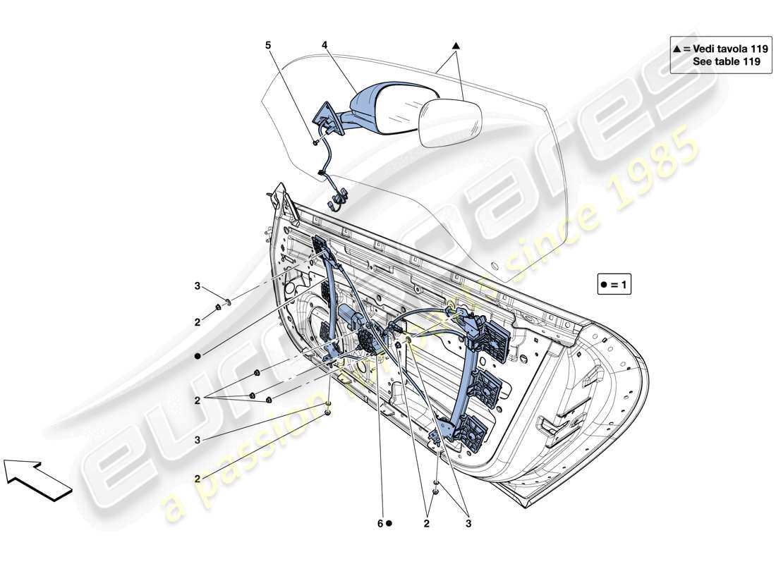 ferrari f12 berlinetta (rhd) puertas - ventanas eléctricas y espejo retrovisor diagrama de piezas
