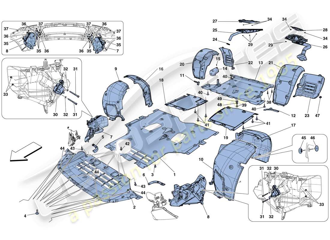 ferrari f12 berlinetta (usa) plato inferior plano y ruedas diagrama de piezas