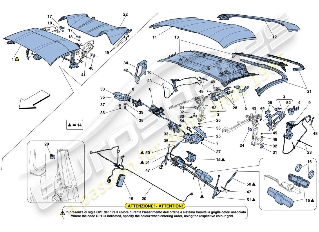 ferrari 488 spider (rhd) diagrama de piezas del techo