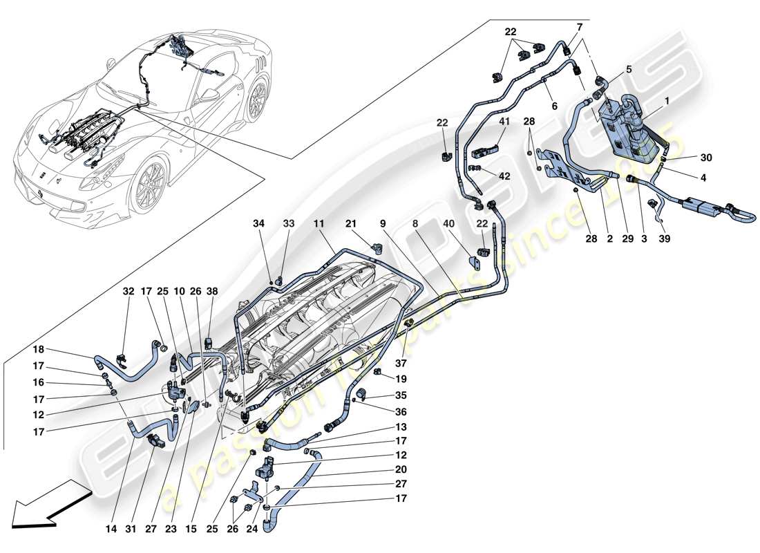 ferrari f12 tdf (usa) sistema de control de emisiones evaporativas diagrama de piezas