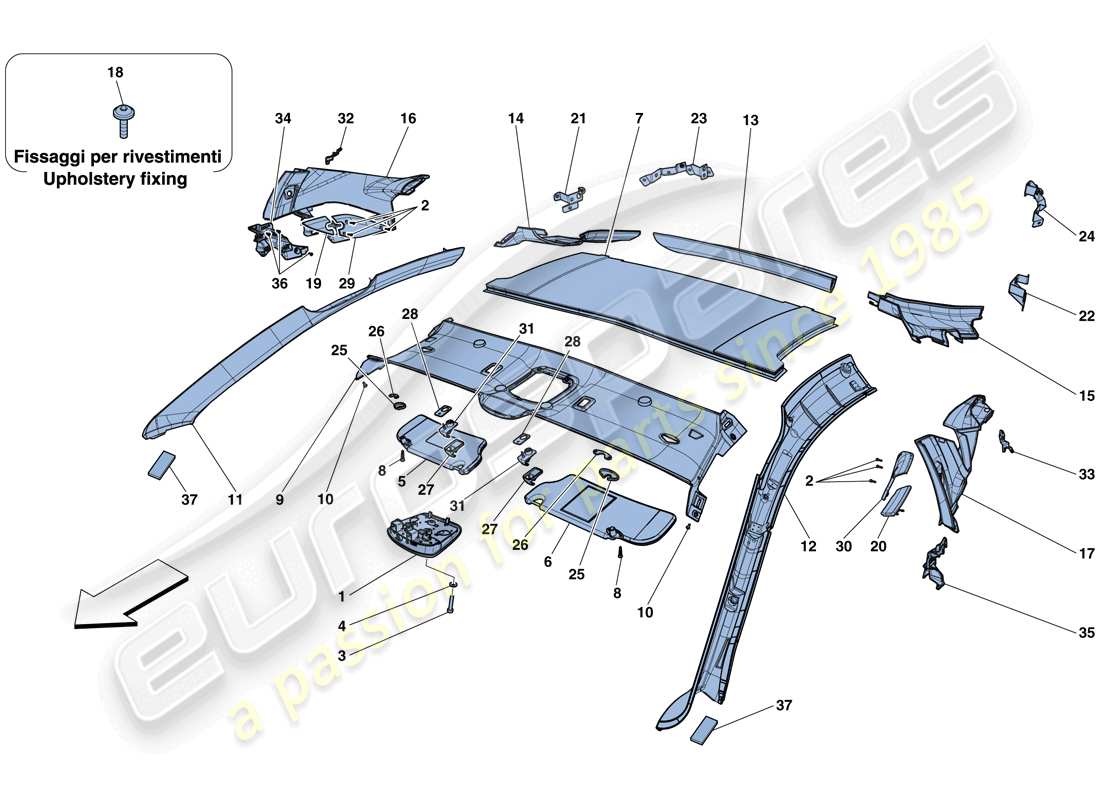 ferrari f12 tdf (usa) molduras del techo y accesorios diagrama de piezas