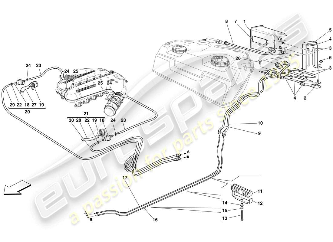 ferrari 599 sa aperta (rhd) diagrama de piezas del sistema de control de emisiones evaporativas