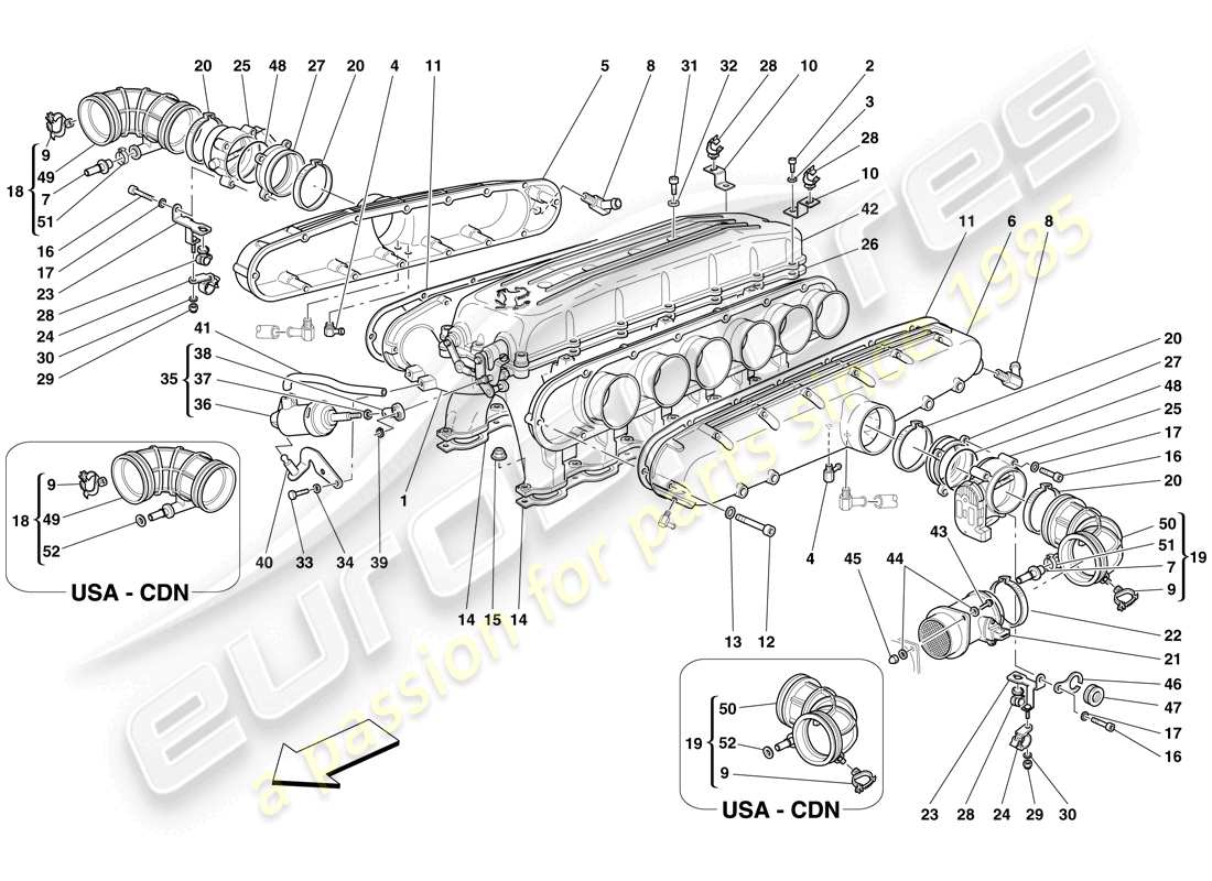 ferrari 612 sessanta (rhd) colector de admisión diagrama de piezas