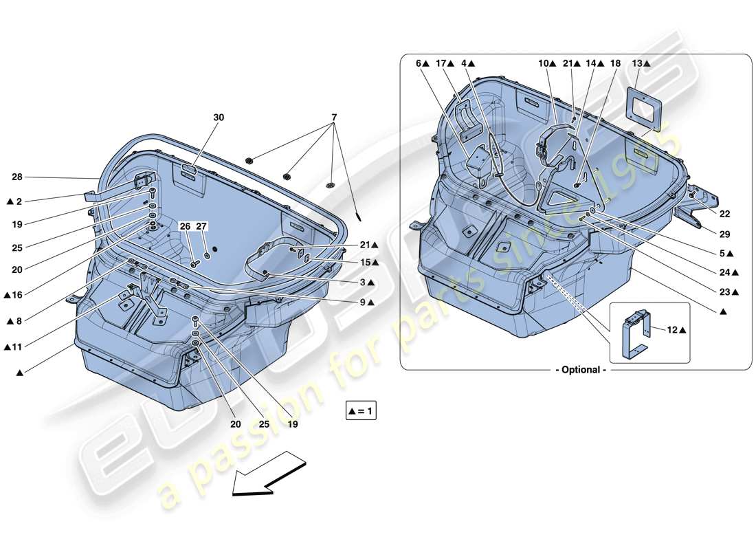 ferrari 458 speciale aperta (europe) adorno del compartimiento delantero diagrama de piezas