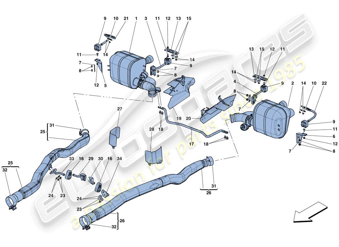 ferrari gtc4 lusso t (europe) silenciadores diagrama de piezas