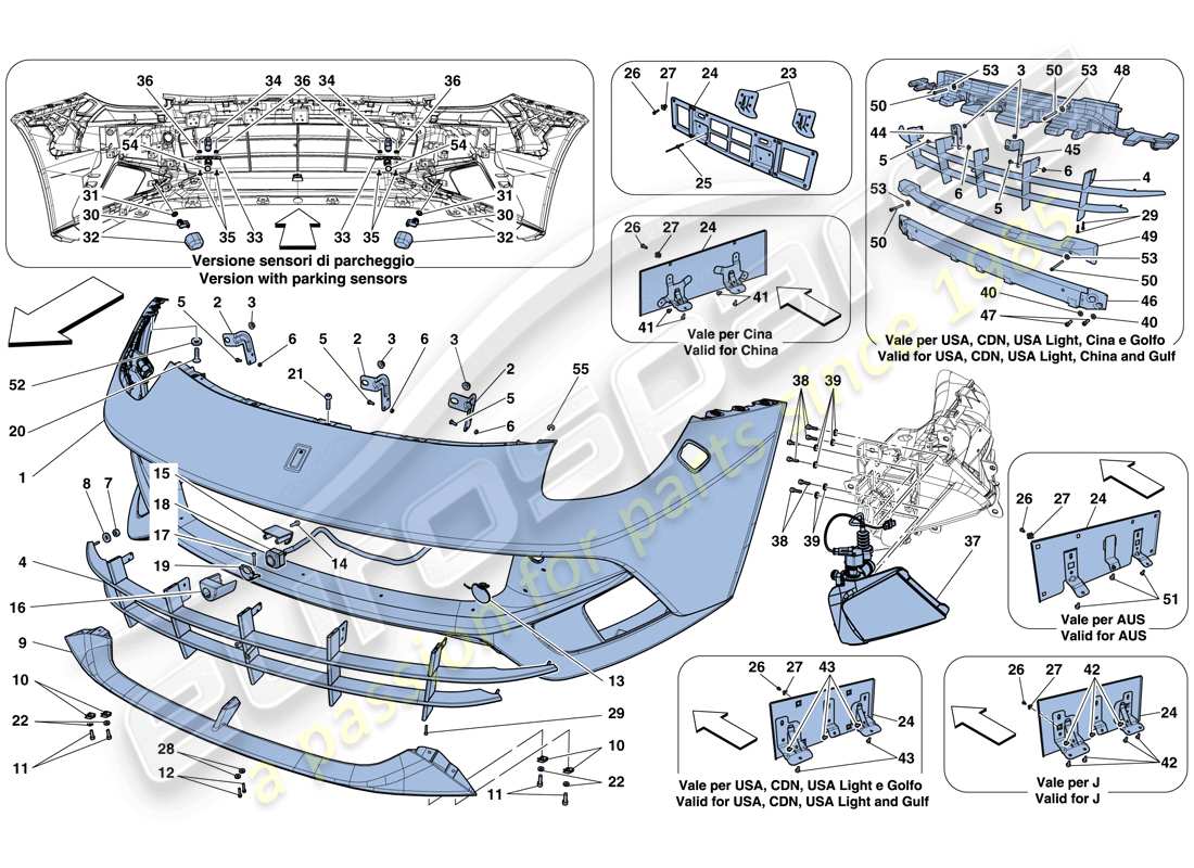 ferrari f12 berlinetta (rhd) diagrama de piezas del parachoques delantero