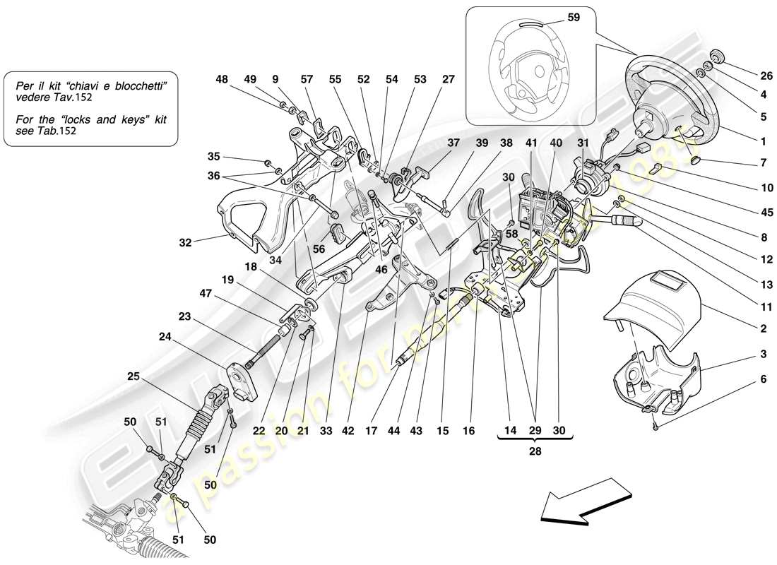 ferrari f430 scuderia spider 16m (europe) control de dirección diagrama de piezas