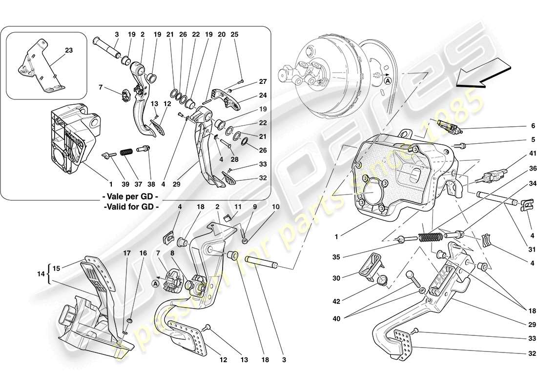 ferrari california (rhd) montaje completo del pedal diagrama de piezas